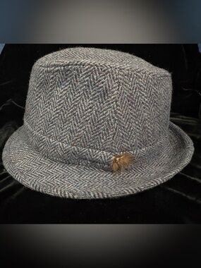 Jonathan Richard Donegal Tweed from Ireland 100% Wool Blue Fedora Sz 7-3/8